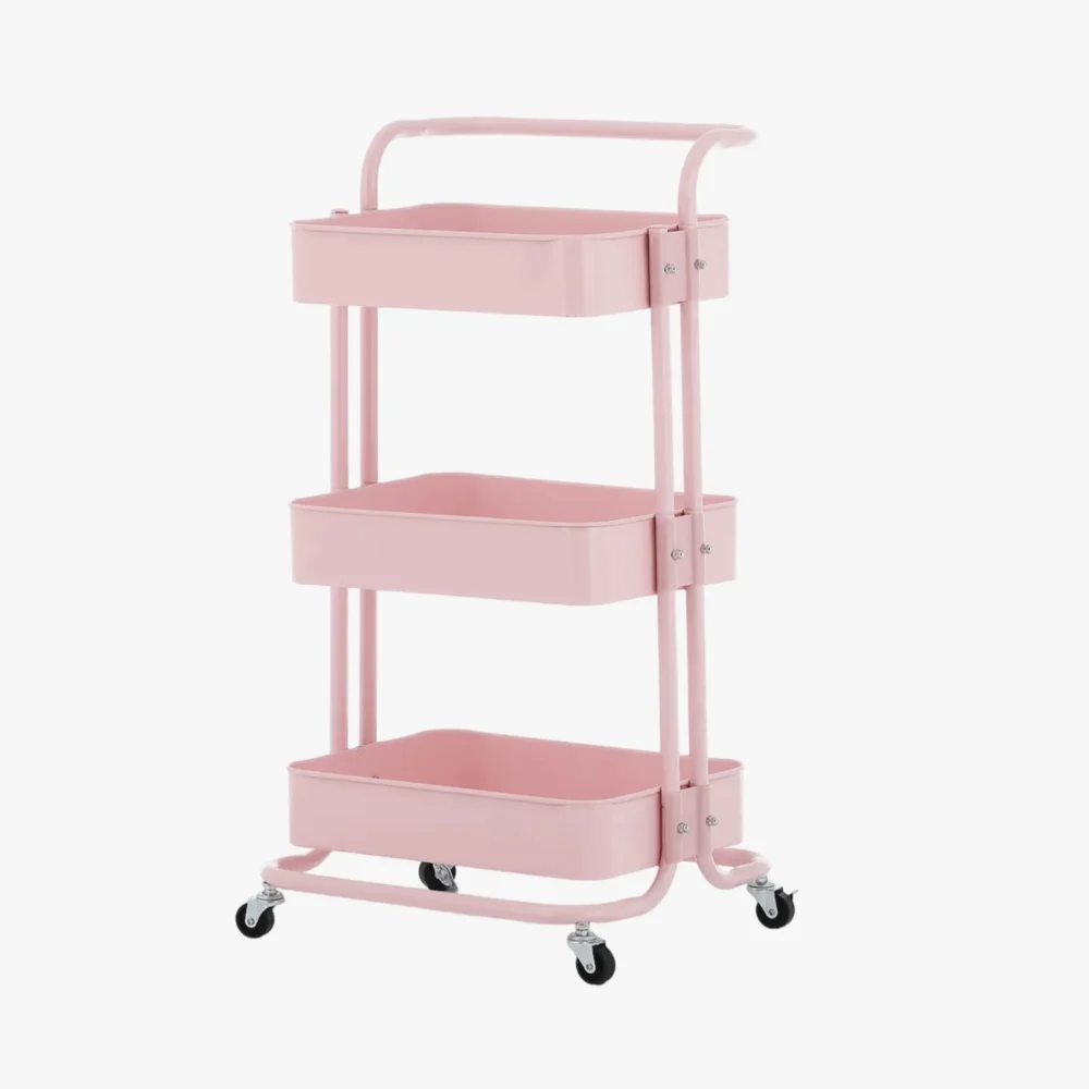 Carro organizador de tres niveles rosado