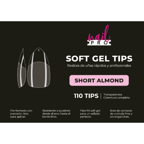 TIPS SOFT GEL  NAIL PRO SHORT ALMOND 110 PCS (PRE-LIMADOS)